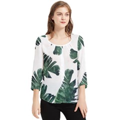 Green Banana Leaves Chiffon Quarter Sleeve Blouse