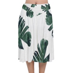 Green Banana Leaves Velvet Flared Midi Skirt by goljakoff