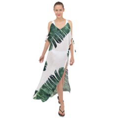 Green Banana Leaves Maxi Chiffon Cover Up Dress by goljakoff