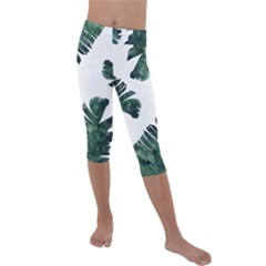 Green Banana Leaves Kids  Lightweight Velour Capri Leggings  by goljakoff