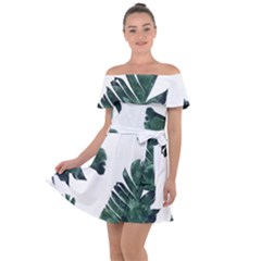 Green Banana Leaves Off Shoulder Velour Dress by goljakoff