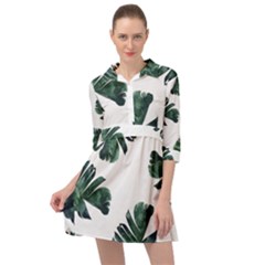 Green Banana Leaves Mini Skater Shirt Dress by goljakoff