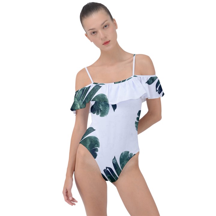 Green banana leaves Frill Detail One Piece Swimsuit