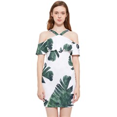 Green Banana Leaves Shoulder Frill Bodycon Summer Dress