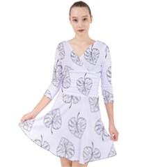 Doodle Leaves Quarter Sleeve Front Wrap Dress by goljakoff