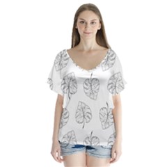 Doodle Leaves V-neck Flutter Sleeve Top by goljakoff