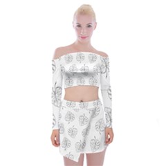 Doodle Leaves Off Shoulder Top With Mini Skirt Set by goljakoff