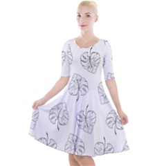 Doodle Leaves Quarter Sleeve A-line Dress by goljakoff