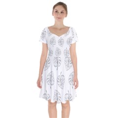 Doodle Leaves Short Sleeve Bardot Dress by goljakoff