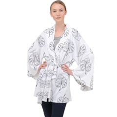 Doodle Leaves Long Sleeve Velvet Kimono  by goljakoff