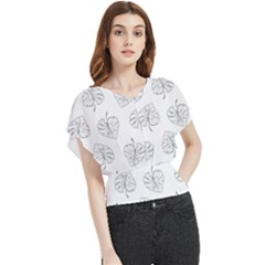 Doodle Leaves Butterfly Chiffon Blouse