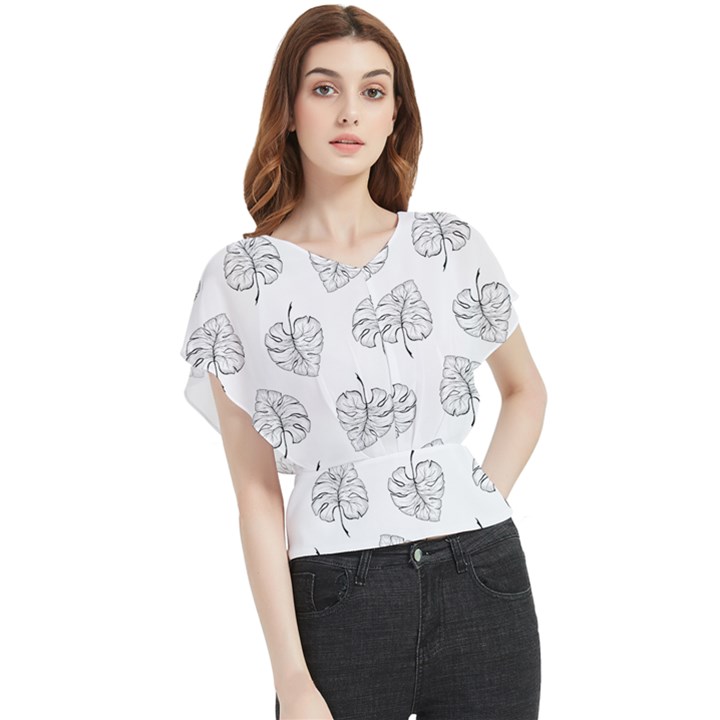 Doodle leaves Butterfly Chiffon Blouse