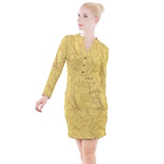 Gold Foil Button Long Sleeve Dress