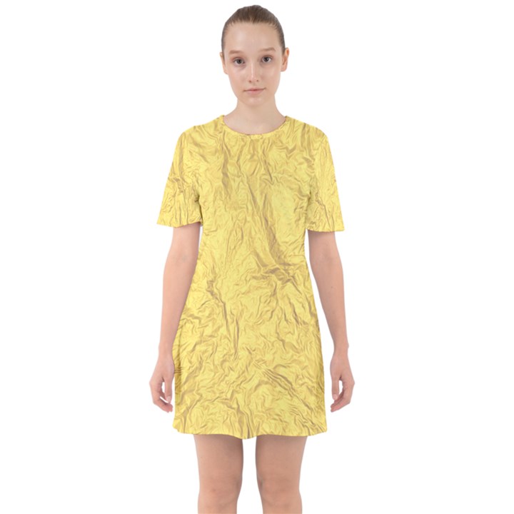 Gold Foil Sixties Short Sleeve Mini Dress