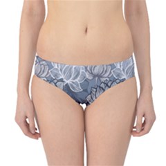 Art Deco Blue And Grey Lotus Flower Leaves Floral Japanese Hand Drawn Lily Hipster Bikini Bottoms by DigitalArsiart