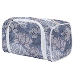 Art Deco Blue And Grey Lotus Flower Leaves Floral Japanese Hand Drawn Lily Toiletries Pouch by DigitalArsiart