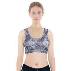 Art Deco Blue And Grey Lotus Flower Leaves Floral Japanese Hand Drawn Lily Sports Bra With Pocket by DigitalArsiart