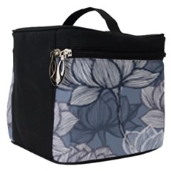 Art Deco Blue And Grey Lotus Flower Leaves Floral Japanese Hand Drawn Lily Make Up Travel Bag (small) by DigitalArsiart