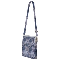 Art Deco Blue And Grey Lotus Flower Leaves Floral Japanese Hand Drawn Lily Multi Function Travel Bag by DigitalArsiart