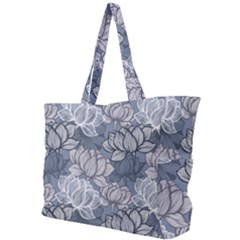 Art Deco Blue And Grey Lotus Flower Leaves Floral Japanese Hand Drawn Lily Simple Shoulder Bag by DigitalArsiart