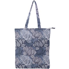 Art Deco Blue And Grey Lotus Flower Leaves Floral Japanese Hand Drawn Lily Double Zip Up Tote Bag by DigitalArsiart