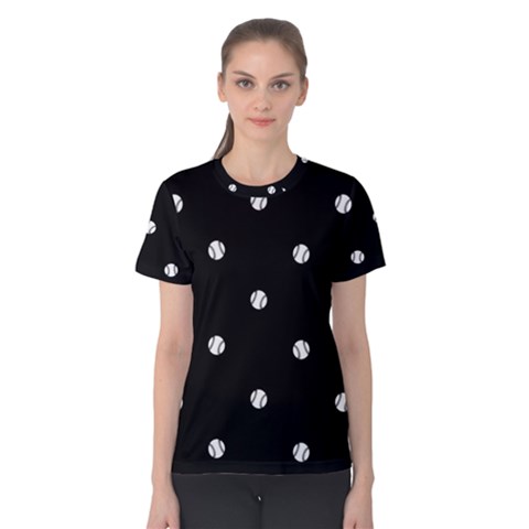 Black And White Baseball Motif Pattern Women s Cotton Tee by dflcprintsclothing