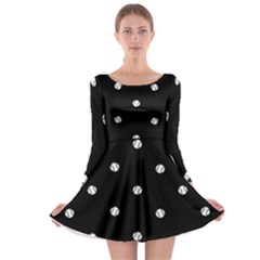 Black And White Baseball Motif Pattern Long Sleeve Skater Dress by dflcprintsclothing