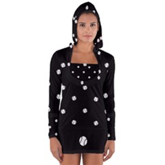 Black And White Baseball Motif Pattern Long Sleeve Hooded T-shirt