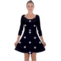 Black And White Baseball Motif Pattern Quarter Sleeve Skater Dress by dflcprintsclothing