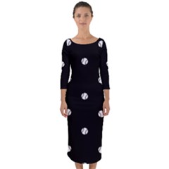 Black And White Baseball Motif Pattern Quarter Sleeve Midi Bodycon Dress by dflcprintsclothing