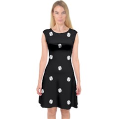 Black And White Baseball Motif Pattern Capsleeve Midi Dress by dflcprintsclothing