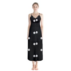 Black And White Baseball Motif Pattern Button Up Chiffon Maxi Dress