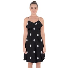 Black And White Baseball Motif Pattern Ruffle Detail Chiffon Dress