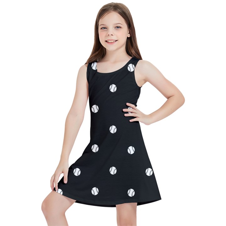 Black And White Baseball Motif Pattern Kids  Lightweight Sleeveless Dress