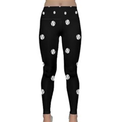 Black And White Baseball Motif Pattern Lightweight Velour Classic Yoga Leggings by dflcprintsclothing