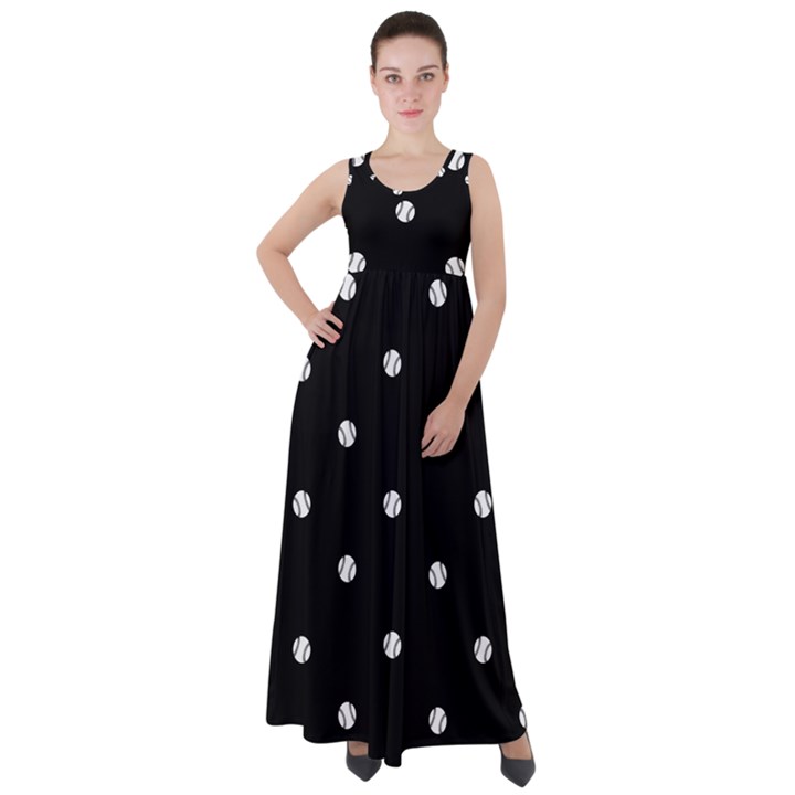 Black And White Baseball Motif Pattern Empire Waist Velour Maxi Dress