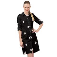 Black And White Baseball Motif Pattern Long Sleeve Mini Shirt Dress by dflcprintsclothing