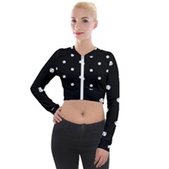 Black And White Baseball Motif Pattern Long Sleeve Cropped Velvet Jacket by dflcprintsclothing