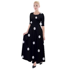 Black And White Baseball Motif Pattern Half Sleeves Maxi Dress by dflcprintsclothing