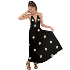 Black And White Baseball Motif Pattern Backless Maxi Beach Dress by dflcprintsclothing