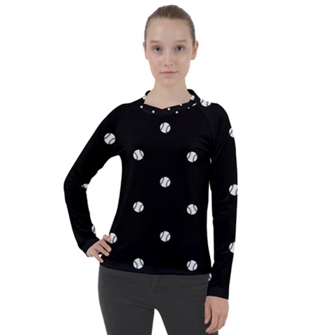 Black And White Baseball Motif Pattern Women s Pique Long Sleeve Tee by dflcprintsclothing