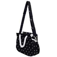 Black And White Tennis Motif Print Pattern Rope Handles Shoulder Strap Bag