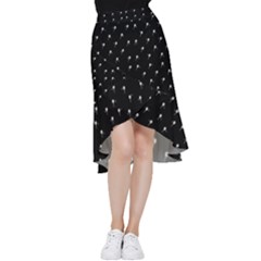 Black And White Tennis Motif Print Pattern Frill Hi Low Chiffon Skirt