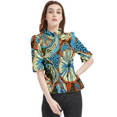 20190504 135417 Botanica Yellow Blue (2) Large Frill Neck Blouse