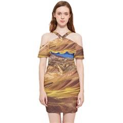 Colored Mountains Landscape, La Rioja, Argentina Shoulder Frill Bodycon Summer Dress by dflcprintsclothing