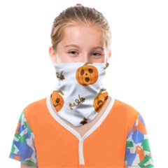 Funny Spooky Halloween Pumpkins Pattern White Orange Face Covering Bandana (kids) by HalloweenParty