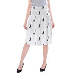 Black And White Cricket Sport Motif Print Pattern Midi Beach Skirt by dflcprintsclothing