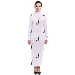 Black And White Cricket Sport Motif Print Pattern Turtleneck Maxi Dress