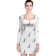 Black And White Cricket Sport Motif Print Pattern Long Sleeve Velvet Bodycon Dress