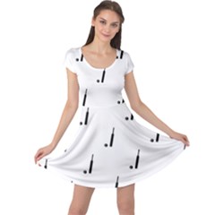 Black And White Cricket Sport Motif Print Pattern Cap Sleeve Dress